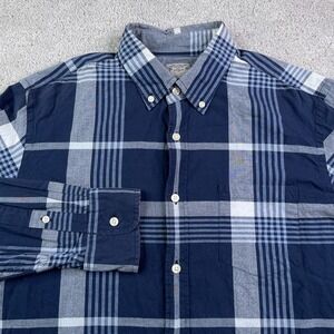 J Crew Shirt Mens Medium Blue Summer Plaid Cotton Button Down Preppy Casual